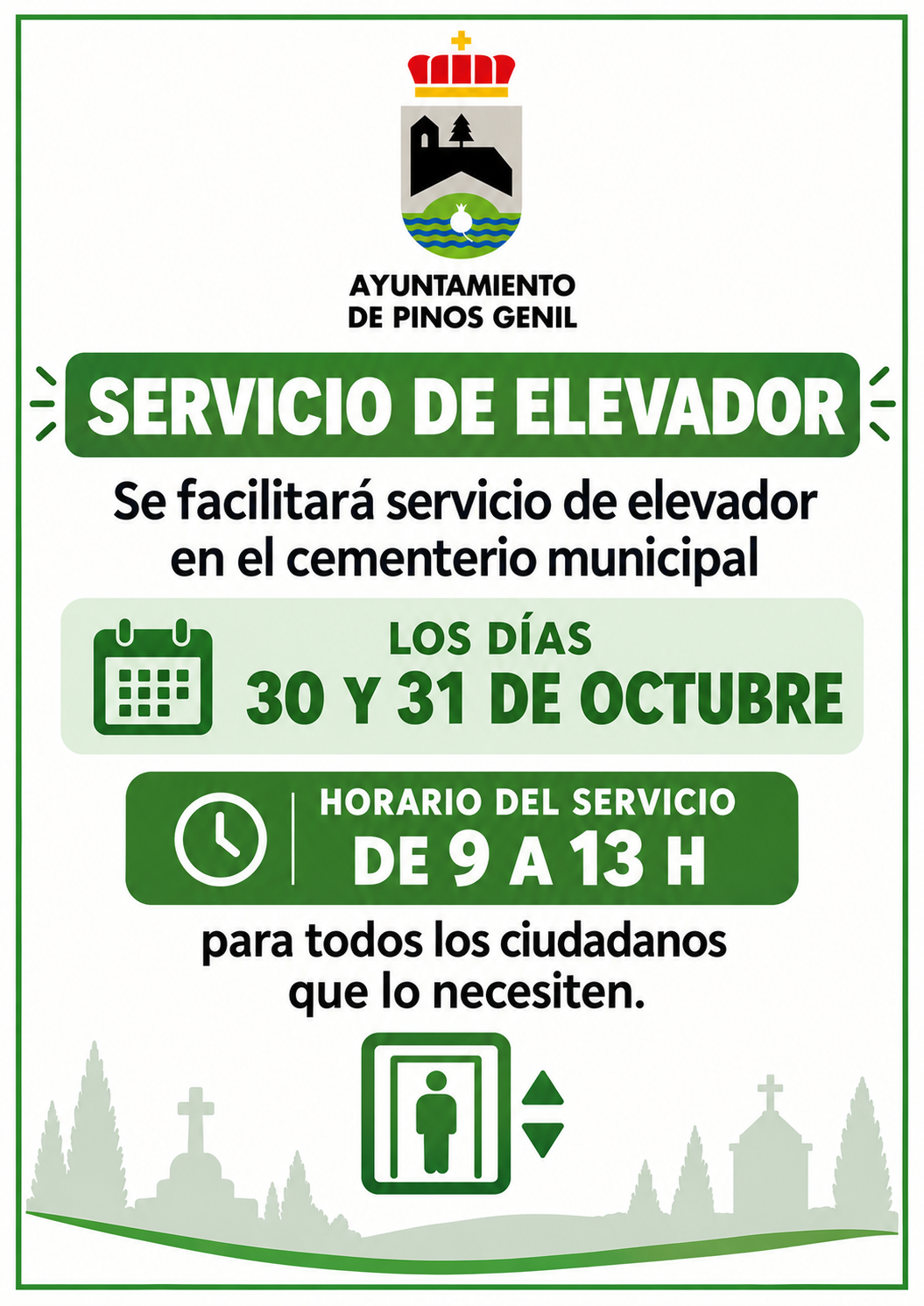 Servicio de elevador en el cementerio municipal