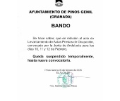 El acto de Levantamiento de Actas Previas de Ocupación, convocado por la Junta de Andalucía para los días 10,11 y 12 de febrero, queda suspendido temporalmente hasta nueva convocatoria.