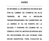 INSTALACIÓN TORRETA ALTA TENSIÓN - NO ESTACIONAR EN ZONAS AFECTADAS