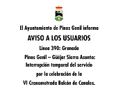 AVISO A LOS USUARIOS Línea 390: Granada – Pinos Genil – Güéjar Sierra