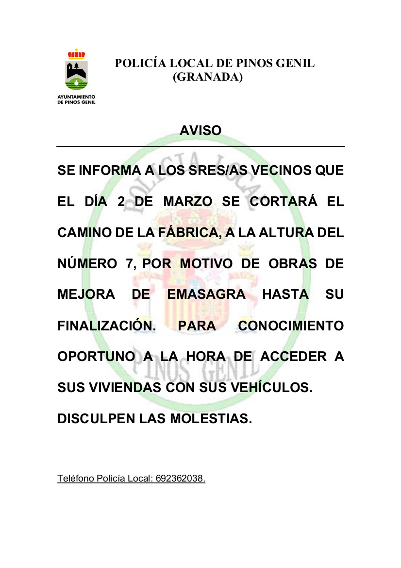 CORTE EN CAMINO DE LA FÁBRICA - LUNES 2 DE MARZO
