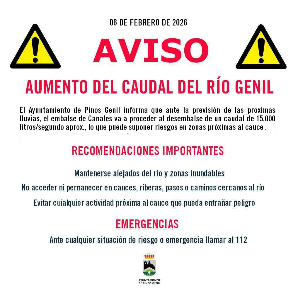 AVISO IMPORTANTE - DESEMBALSE PRESA DE CANALES - EXTREMAR LA PRECAUCIÓN