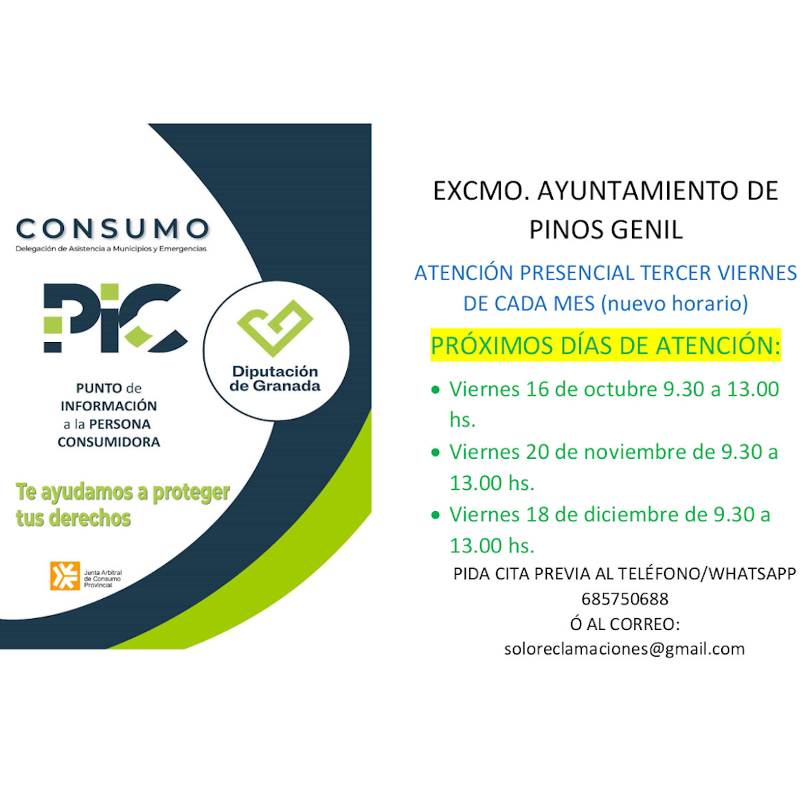 PUNTO DE INFORMACIÓN A LA PERSONA CONSUMIDORA  - HORARIO 4.º trimestre de 2026